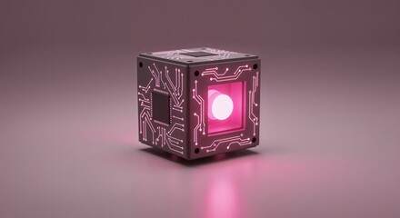 Obraz premium Technological Marvel: A cube showcasing intricate circuitry and a vibrant, glowing core, symbolizing innovation and futuristic design.