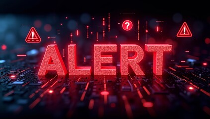 A striking red 'ALERT' sign stands out against a dark, digital background, conveying urgency and attention.