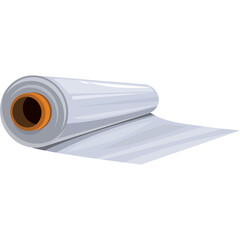 Roll of Transparent Plastic Film With Orange Core and Unrolled Section Showing Subtle Gray Tones Against a White Background