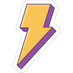 Retro Yellow Lightning Bolt With Purple Outline and Shadow Element With Dotted Border On Transparent Background