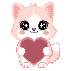 Cute pink cat illustration set with lovely expressions and heart elements. Includes adorable cats holding hearts and couple cats for Valentine’s Day