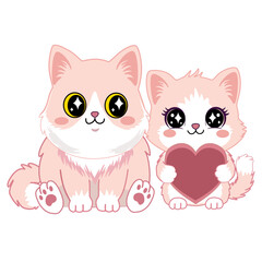 Cute pink cat illustration set with lovely expressions and heart elements. Includes adorable cats holding hearts and couple cats for Valentine’s Day