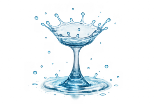 Water splash liquid forming crown and dropping on transparent