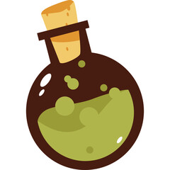 Round Glass Potion Bottle With Cork Stopper Containing Green Bubbling Liquid And Transparent Background ALBUM 07 69