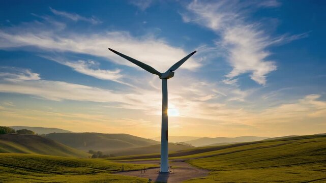 Wind Turbine Green Hill Sustainable Energy Animation Loop