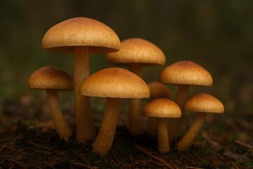 Wild Mushrooms Growing on Moist Forest Floor