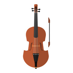 Naklejka premium Brown Wooden Violin with Bow on a White Background - Classical Music Instrument