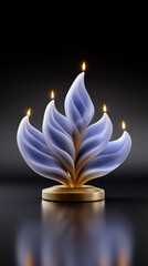 Hanukkah Menorah with Decorative Blue Candles on Black Background