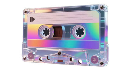 Obraz premium A vintage audio cassette tape with a white label sits isolated, an obsolete analogue object of retro music recording technology