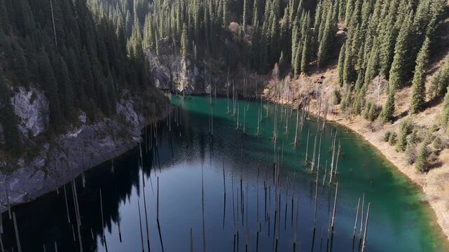 Kaindy is a landslide lake in the Almaty region of Kazakhstan, a popular tourist destination in one of the Kungei Alatau gorges.