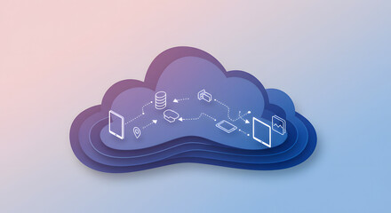 Modern cloud network connecting devices seamlessly for enhanced productivity and data sharing, secure and scalable for businesses of all sizes
