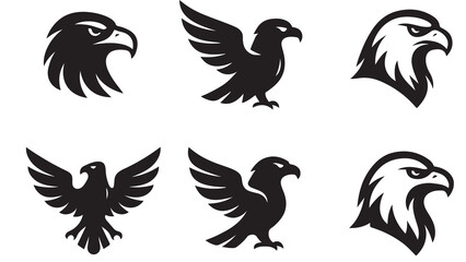 set of flying eagle and bird vector silhouettes