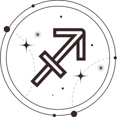 Sagittarius Zodiac Constellation Symbol Outline Icon With Stars and Planets on Transparent Background