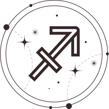 Sagittarius Zodiac Constellation Symbol Outline Icon With Stars and Planets on Transparent Background