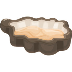Rustic brown pet food bowl shaped like a cloud filled with beige kibble on a transparent background detailed pixel art illustration