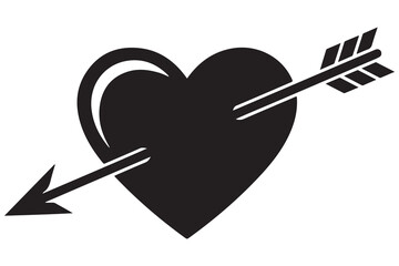 Heart and arrow love silhouette icon on white and black background

