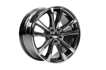 Car accessories transport vehicles transportation. Wheel Alloy car wheels rim black, grey chrome or mag wheel high performance auto part decoration isolated on transparent cut out PNG background.