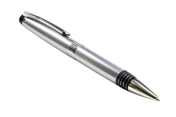 Ballpoint pen silver isolated on cutout PNG or transparent background. Choice of handles office. Colored pens. Ink pens for writing. School supplies and stationery. Realistic template pattern.
