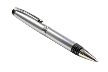 Ballpoint pen silver isolated on cutout PNG or transparent background. Choice of handles office. Colored pens. Ink pens for writing. School supplies and stationery. Realistic template pattern.
