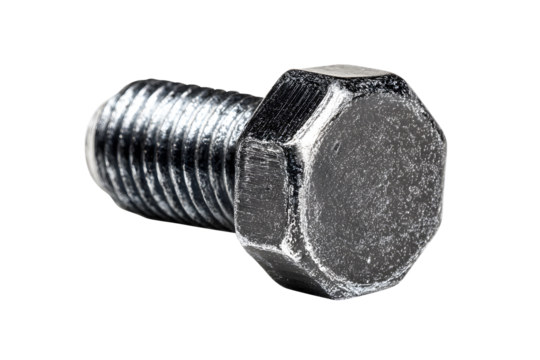 Metal bolt hex nut black dark aluminum isolated on cutout PNG transparent background. Technology for fastening various devices prevent pulling out. Used for industrial machinery Assembled machinery.