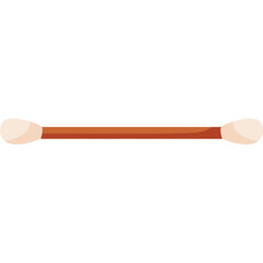 Single Cotton Swab with Brown Stick and White Cotton Ends Isolated on Transparent Background Representing Hygiene and Cleaning Tool
