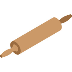 Simple Wooden Rolling Pin with Brown Handles and Smooth Cylindrical Body on a White Background