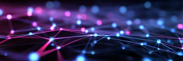 A network of interconnected data points with a technological background, representing a digital landscape. The image uses blue and purple hues to create a futuristic and modern atmosphere.