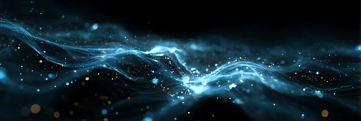 Abstract Glowing Blue Particles. A stunning visual of glowing blue particles forming a wavy, ethereal pattern against a dark background, evoking a sense of wonder and cosmic beauty. 