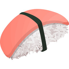 Salmon Nigiri Sushi with White Rice and Dark Green Nori Band on Transparent Background