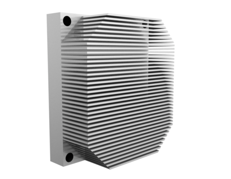 3D Rendered Electronic Heatsink Cooler for CPU and GPU Thermal Management and Efficient Heat Dissipation: High-Resolution Isolated PNG Component on Transparent Background for Tech Designs
