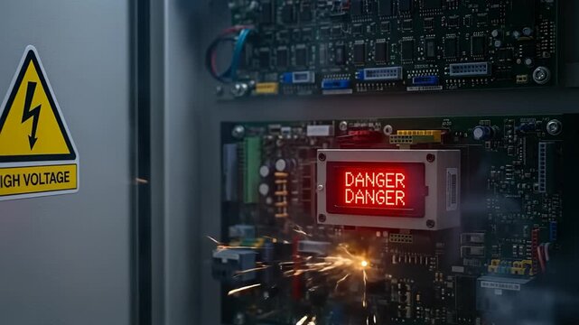 Warning Sign Indicating Hazardous Danger in Electrical Control Panel