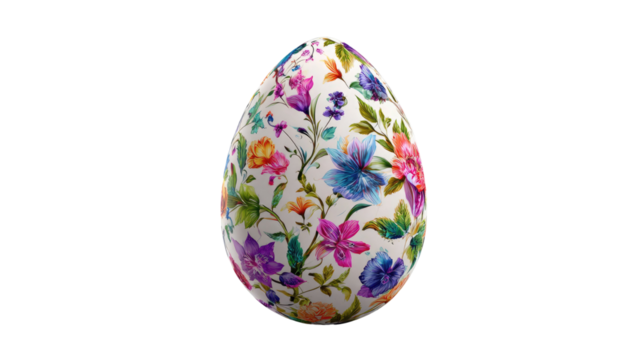 floral easter egg decorated with flowers spring holiday ornament colorful festive design pattern isolated on white background