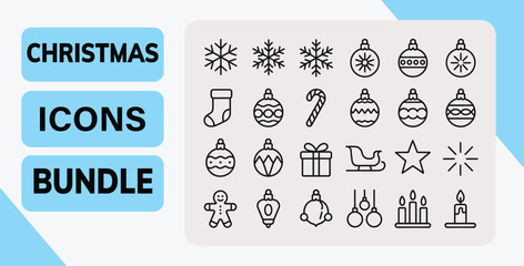 Christmas Icons Bundle — Minimal Line Art Holiday Symbol Collection