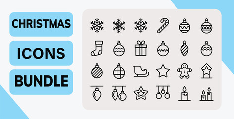 Christmas Icons Bundle — Minimal Line Art Holiday Symbol Collection