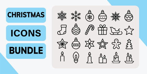 Christmas Icons Bundle — Minimal Line Art Holiday Symbol Collection