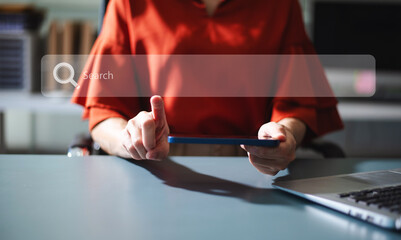 Searching Browsing Internet Data Information Networking Concept with blank search bar. in office