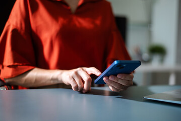 Businesswoman s hands typing on laptop keyboard in morning light computer, typing, online
