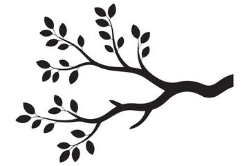 Tree branch silhouette natural plant design in black and white illustration
