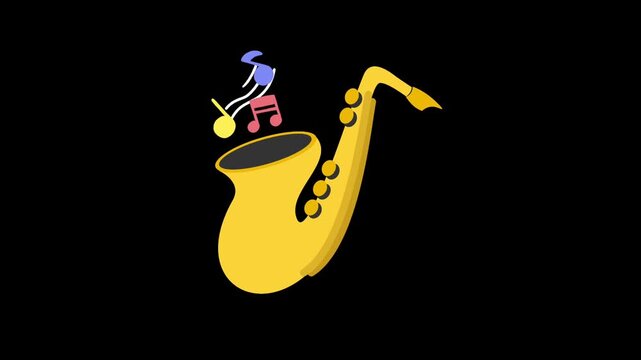 saxophone with musical notes motion graphic. Ideal for jazz music, blues, soul, or elegant entertainment video background.