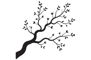 Tree branch silhouette natural plant design in black and white illustration
