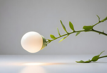White Vase with Green Leaves and White Flowers on Gray Background
