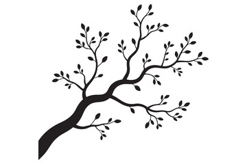 Tree branch silhouette natural plant design in black and white illustration
