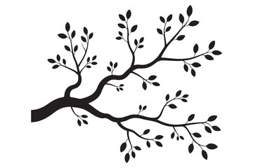 Tree branch silhouette natural plant design in black and white illustration
