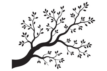 Tree branch silhouette natural plant design in black and white illustration
