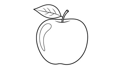Simple line drawing of a single apple with a stem and leaf on a white background.