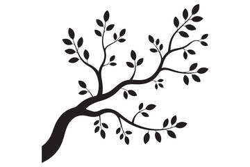 Tree branch silhouette natural plant design in black and white illustration
