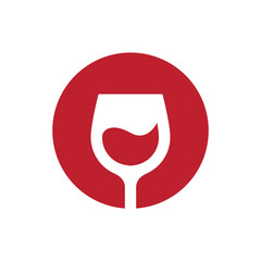 Minimalist Red Wine Glass Icon on Circular Background
