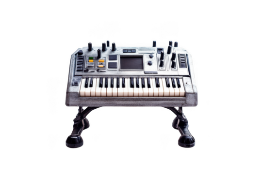 Futuristic synth keyboard instrument music production audio equipment synthesizer sound design isolated on transparent background