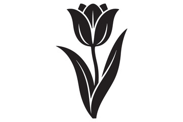 Tulip silhouette icon in white and black minimal floral illustration
