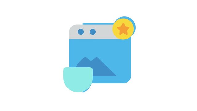 Favorite webpage icon with protection shield, flat design style